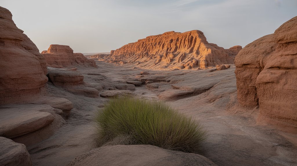 dinosaur fossils at sunset