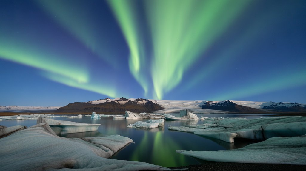 glowing ice and auroras