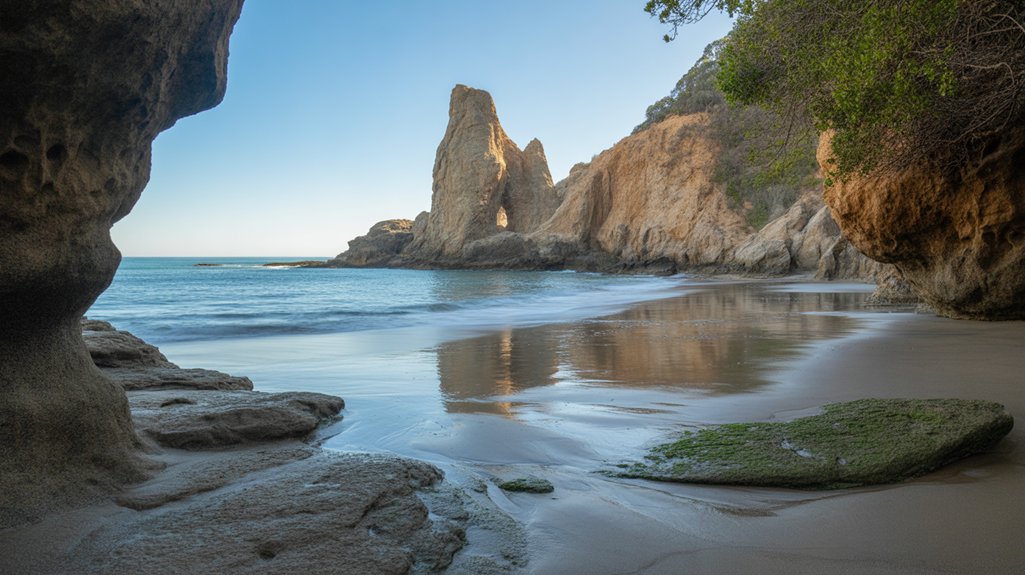 scenic beach with pirate tower